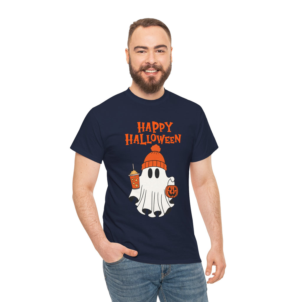 Happy Halloween Ghost Tee, Unisex Cotton T-Shirt, Halloween Apparel, Fall Fashion, Cute Halloween Gift, Ghost Tee