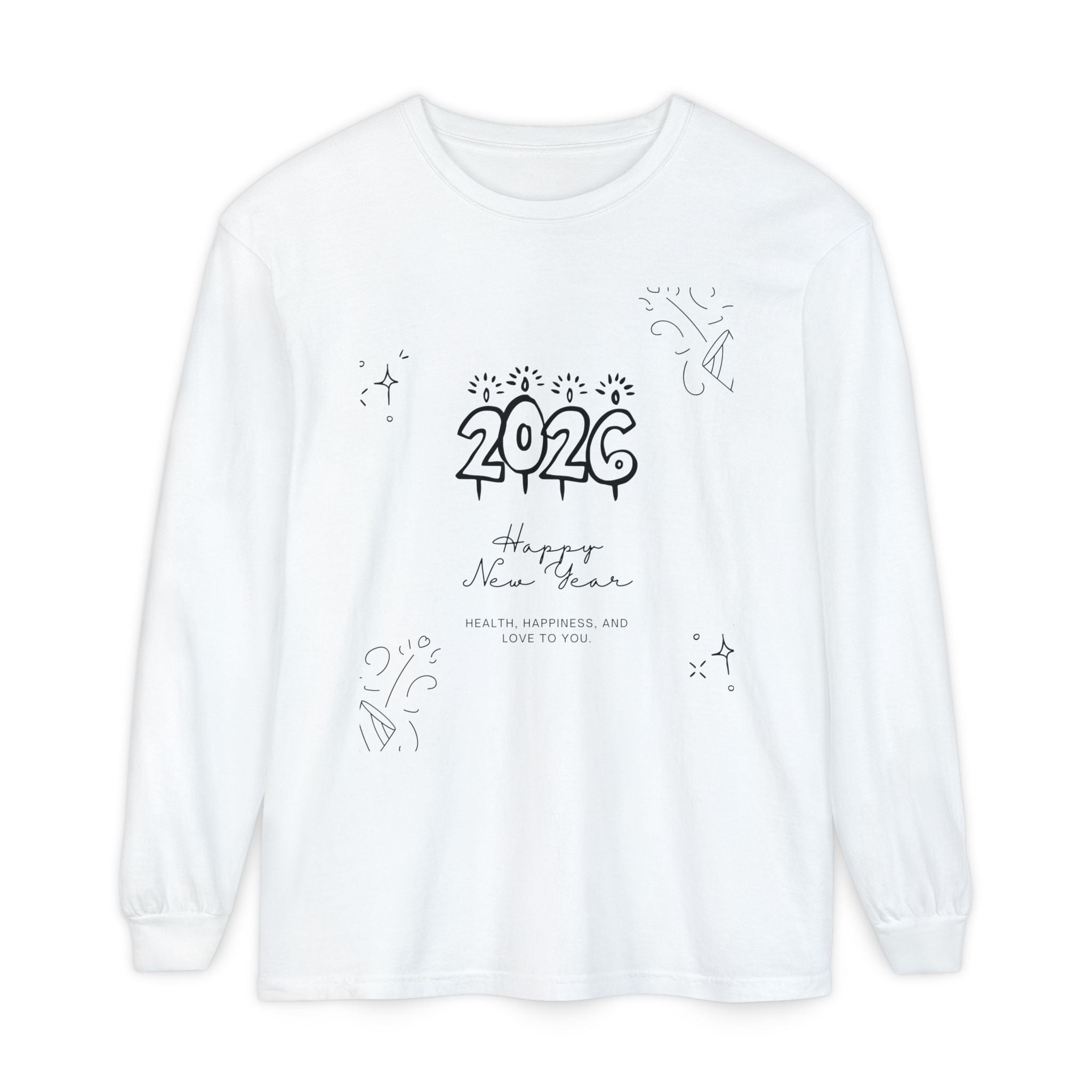 2026 Happy New Year Long Sleeve T-Shirt | Cozy Holiday Top, Unisex Style, Celebration Apparel, Gift for Him/Her, Festive Fashion