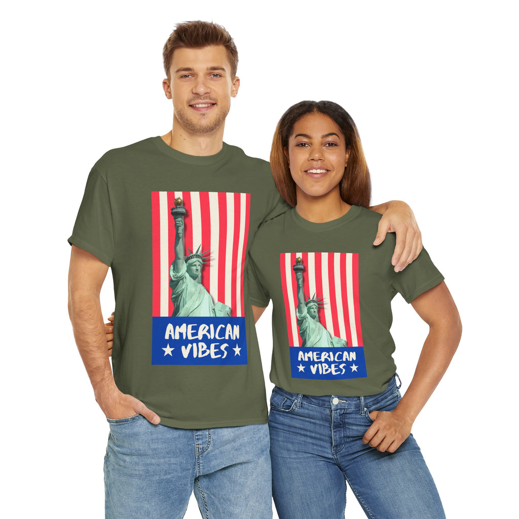 American Vibes Unisex Heavy Cotton Tee, Patriotic Shirt, Gift for Veterans, Independence Day Apparel, Summer Casual Wear